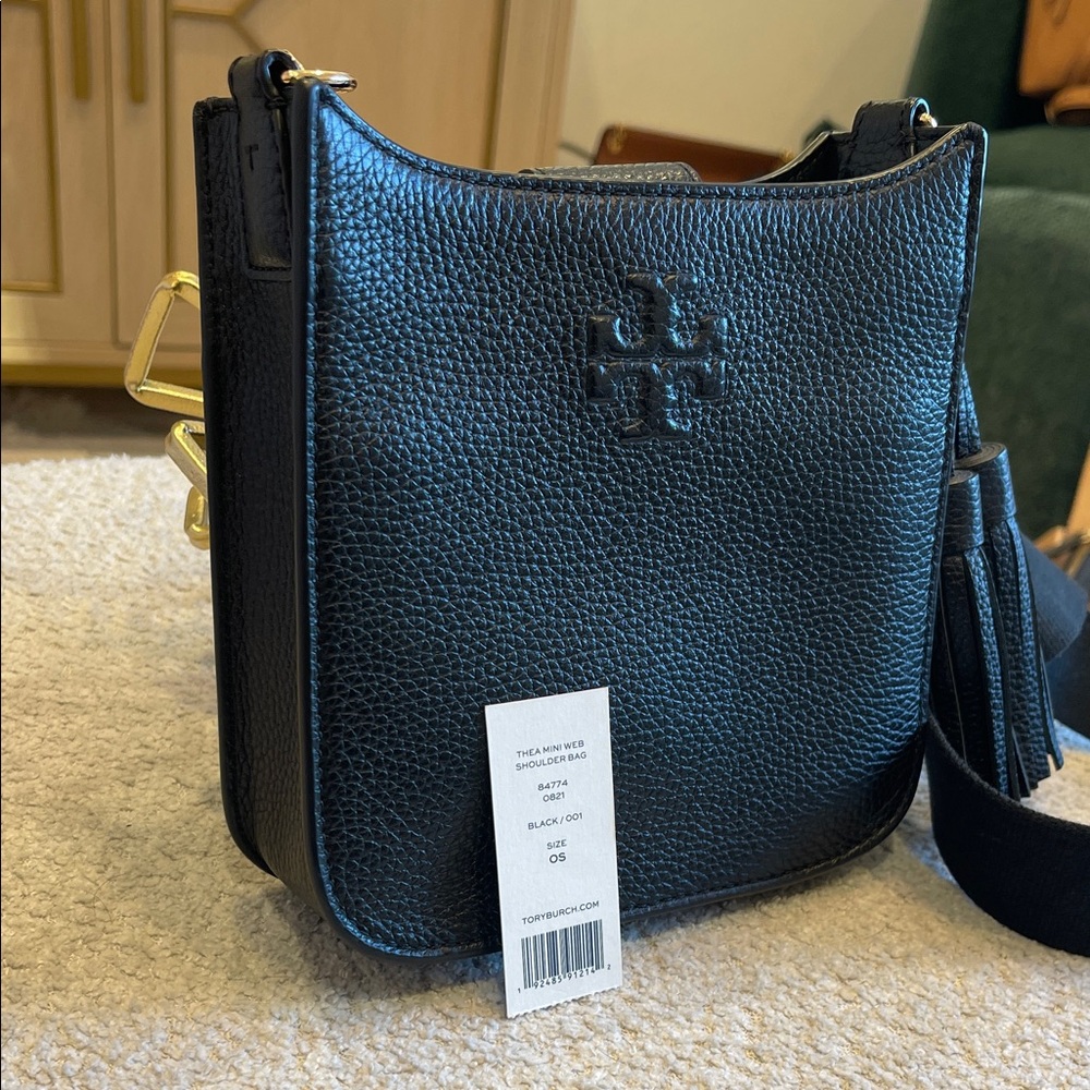 NWT Tory Burch Black Pebbled Leather Crossbody Bag - Picture 5 of 8